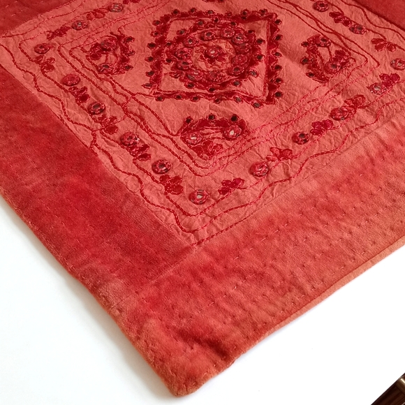 Vintage Antique Muted Orange Velvet and Cotton Patchwork Pillow Sham from India - Picture 2 of 9